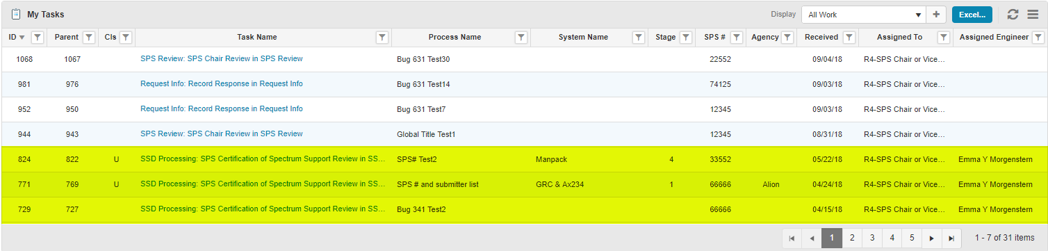 Certification of Spectrum Support Review Task in My Tasks Table